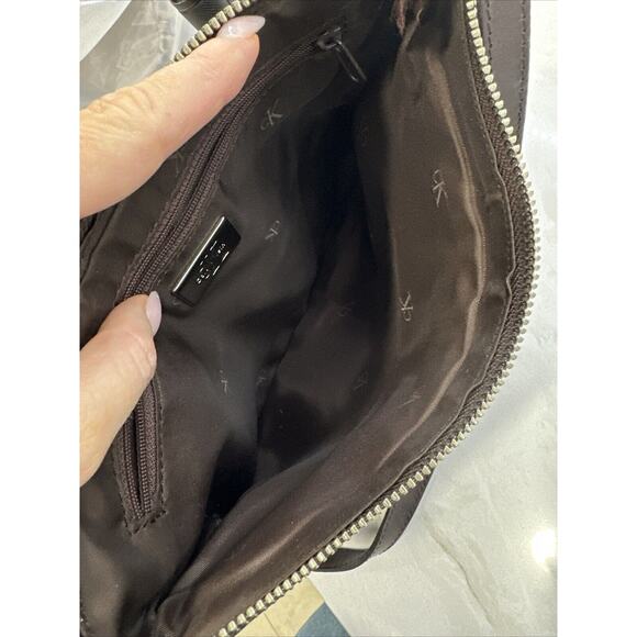 Vintage Calvin Klein Small Handbag Logo Brown Fabric Adjustable Strap - Picture 8 of 9